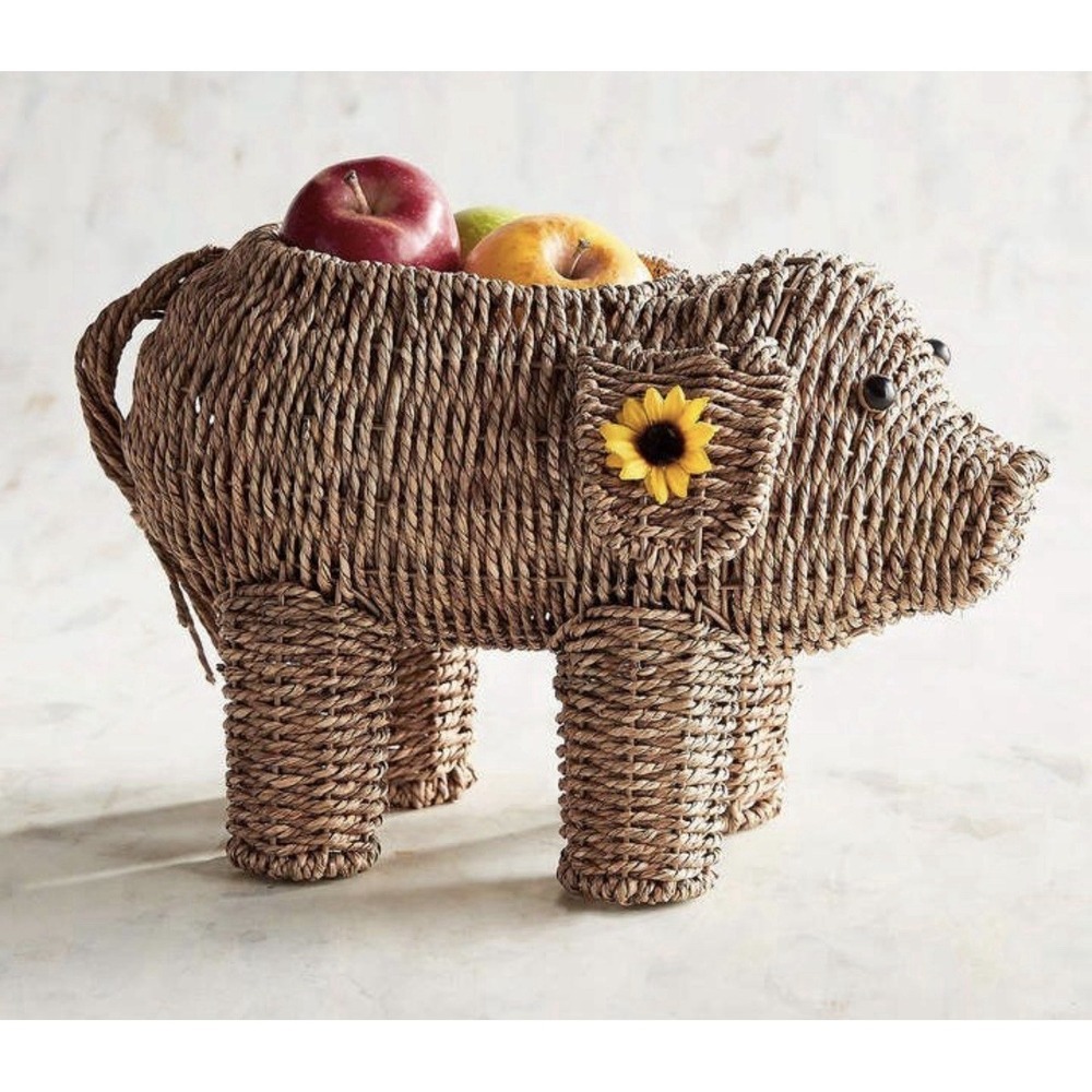 Pier 1 Imports pig seagrass fruit holder.‎ Piggy Basket, Planter Vase Wicker